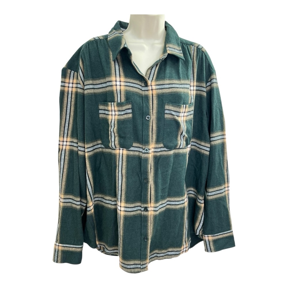 Wonderly Green Plaid Flannel Shirt Oversized Boyfriend Style XL - Picture 2 of 11